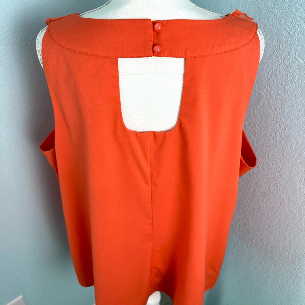 Cato Plus Size 22/24W Sleeveless Ruffle Top Burnt Orange Scoop Neck Keyhole Back - Picture 6 of 8